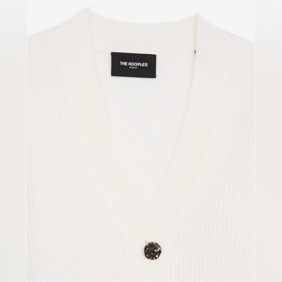 The Kooples Rib Merino Wool Cardigan in Cream - Picture 4 of 16